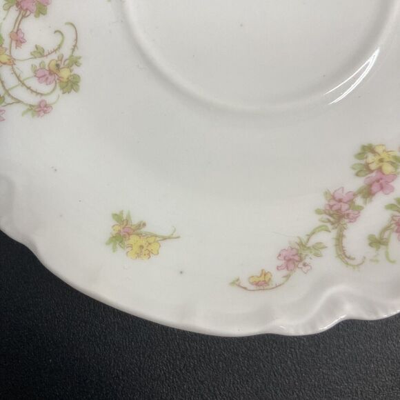 Set of 2 1900's Antique Haviland Limoges France Saucers Pink Yellow Flower Tea - Picture 6 of 11